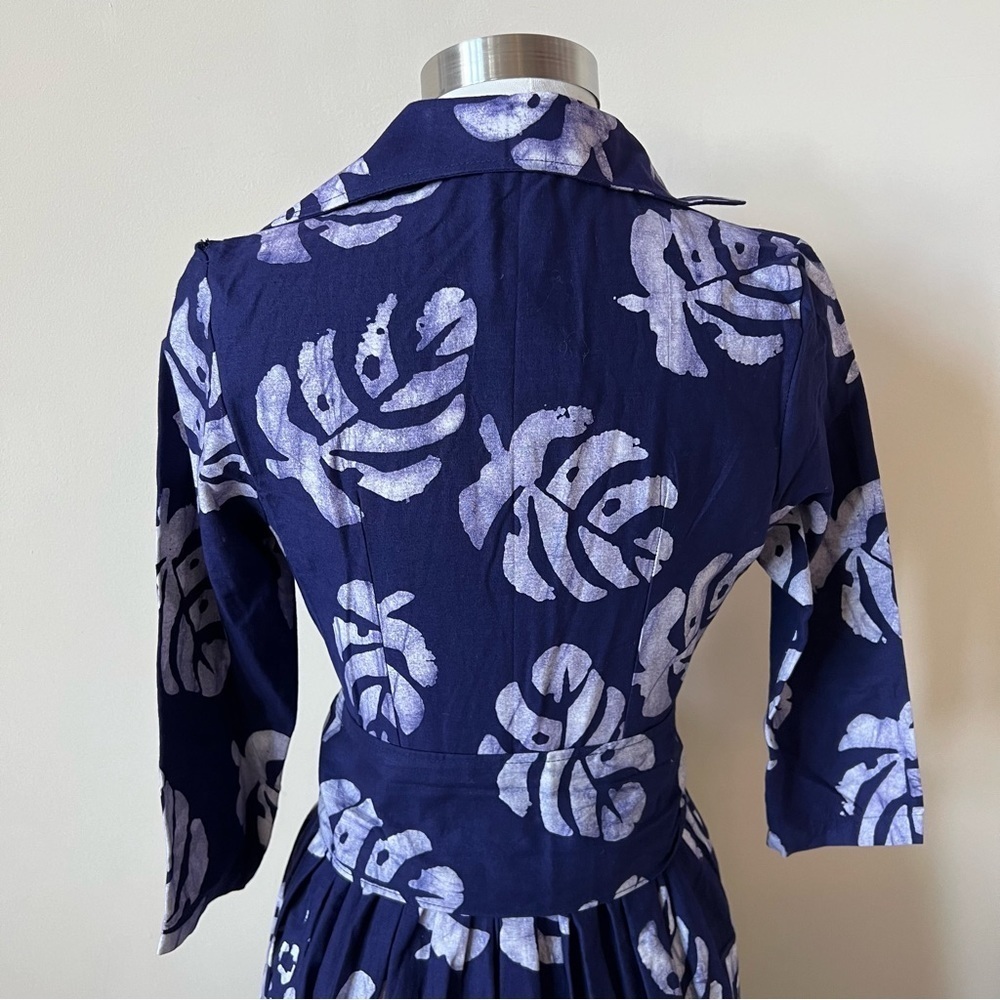 New! Sika Purple Leaf Print Cotton Maxi Shirt Dress 17509 - Picture 6 of 11